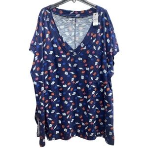 NWT Lane Bryant Navy Blue Orange White Seashell V-Neck Cotton Tee Shirt Sz 26/28